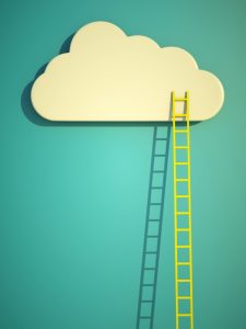 a competition concept, cloud with ladders on blue