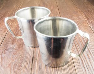 Old cup and bowl from stainless steel